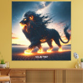 Fantasy Schattige Lion Desert Fire Canvas Afdruk (Insitu (Woonkamer))