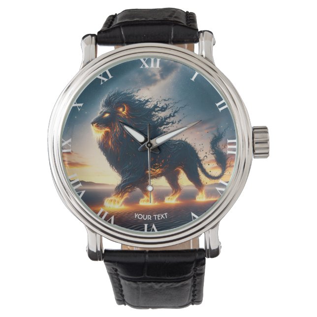 Fantasy Schattige Lion Desert Fire Horloge (Voorkant)
