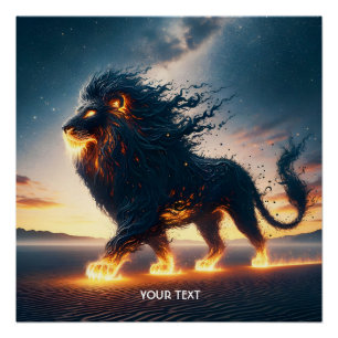 Fantasy Schattige Lion Desert Fire Perfect Poster