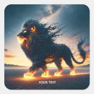 Fantasy Schattige Lion Desert Fire Vierkante Sticker