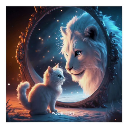 Fantasy Schattige Lion Kitten Mirror Perfect Poster (Voorkant)