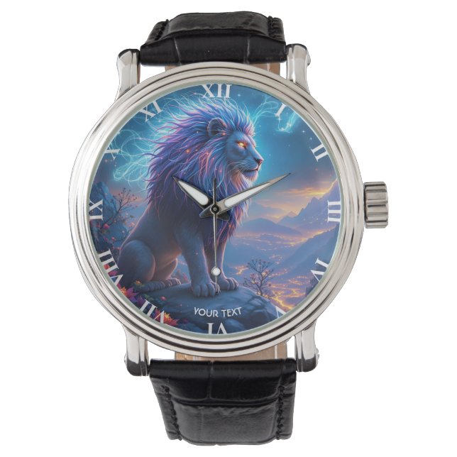 Fantasy Schattige Lion Night Flowers Horloge (Voorkant)