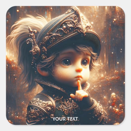 Fantasy Schattige Little Quiet Knight Vierkante Sticker (Voorkant)