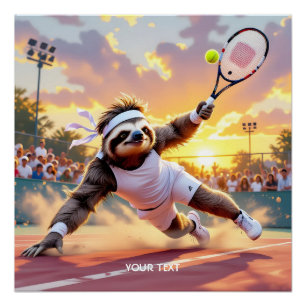 Fantasy Schattige Luiaard Speelt Tennis Perfect Poster