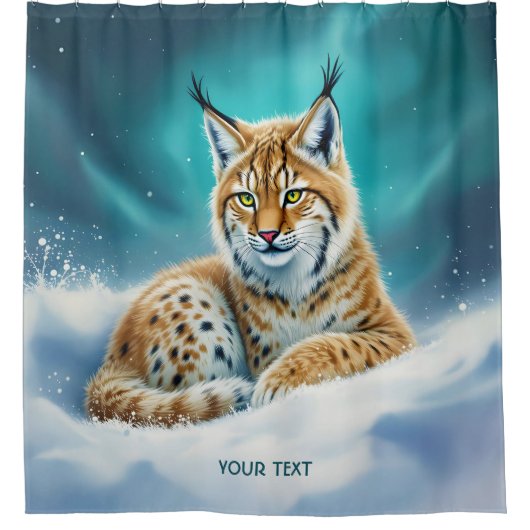 Fantasy Schattige Lynx Cub Winter Douchegordijn (Voorkant)