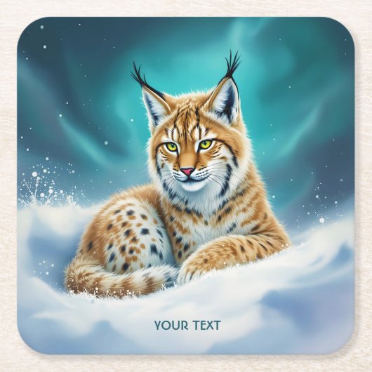 Fantasy Schattige Lynx Cub Winter Kartonnen Onderzetters (Voorkant)