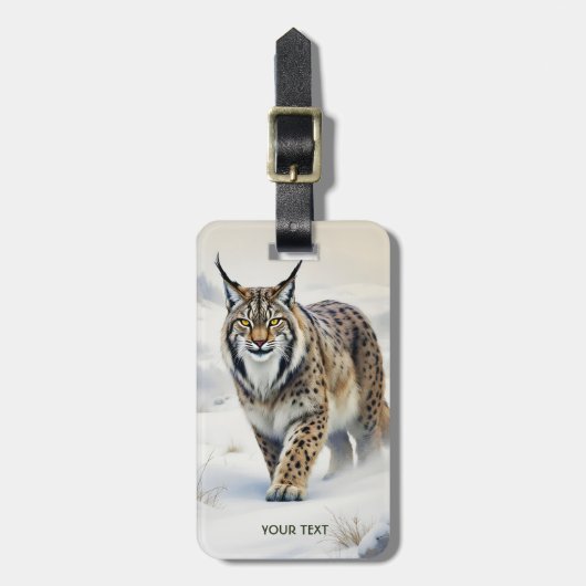 Fantasy Schattige Lynx Wintersneeuw Bagagelabel (Voorkant verticaal)