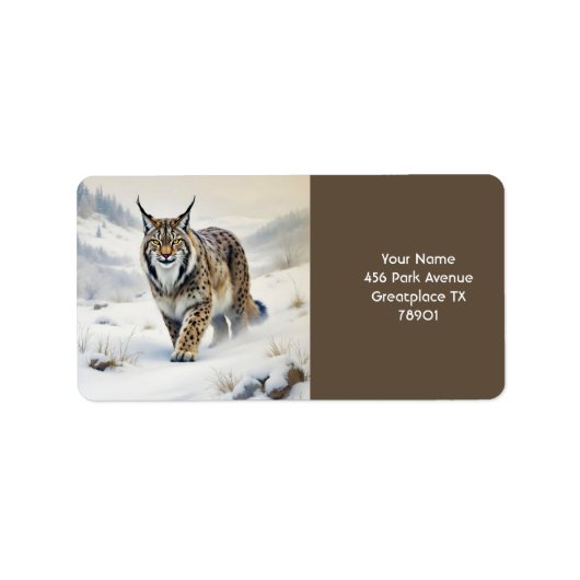 Fantasy Schattige Lynx Wintersneeuw Etiket (Voorkant)