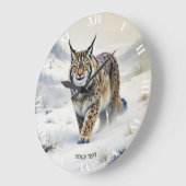 Fantasy Schattige Lynx Wintersneeuw Grote Klok (Hoek)