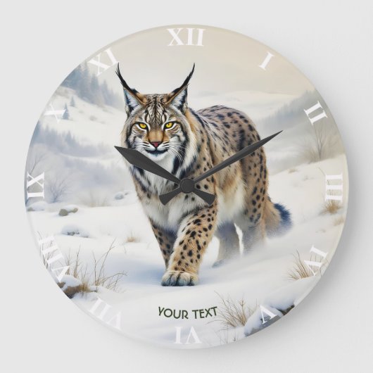 Fantasy Schattige Lynx Wintersneeuw Grote Klok (Voorkant)
