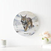 Fantasy Schattige Lynx Wintersneeuw Grote Klok (Huis)