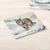 Fantasy Schattige Lynx Wintersneeuw Kartonnen Onderzetters (Schuin)
