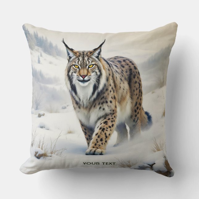 Fantasy Schattige Lynx Wintersneeuw Kussen (Voorkant)