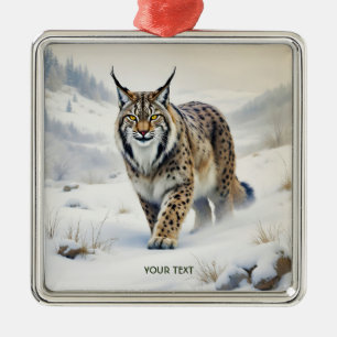 Fantasy Schattige Lynx Wintersneeuw Metalen Ornament