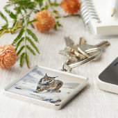 Fantasy Schattige Lynx Wintersneeuw Sleutelhanger (Zijkant)