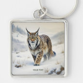 Fantasy Schattige Lynx Wintersneeuw Sleutelhanger (Voorkant)