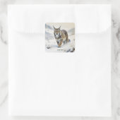 Fantasy Schattige Lynx Wintersneeuw Vierkante Sticker (Tas)