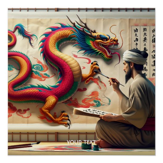 Fantasy Schattige Man Brush Dragon Perfect Poster (Voorkant)