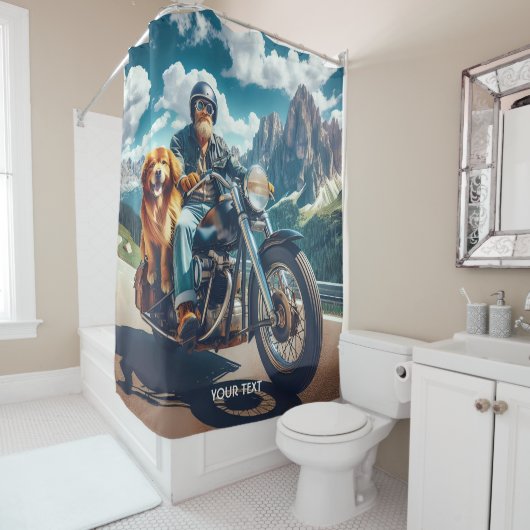 Fantasy Schattige Man Dog Motorcycle Douchegordijn (In situ)