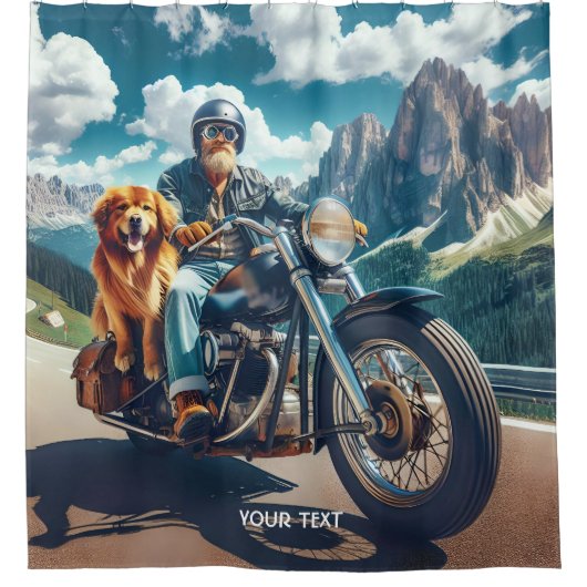 Fantasy Schattige Man Dog Motorcycle Douchegordijn (Voorkant)