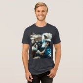Fantasy Schattige Man Knuffelen Wolf Tri-Blend Shirt (Voorkant volledig)