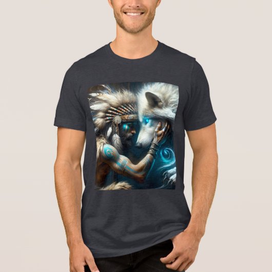 Fantasy Schattige Man Knuffelen Wolf Tri-Blend Shirt (Voorkant)