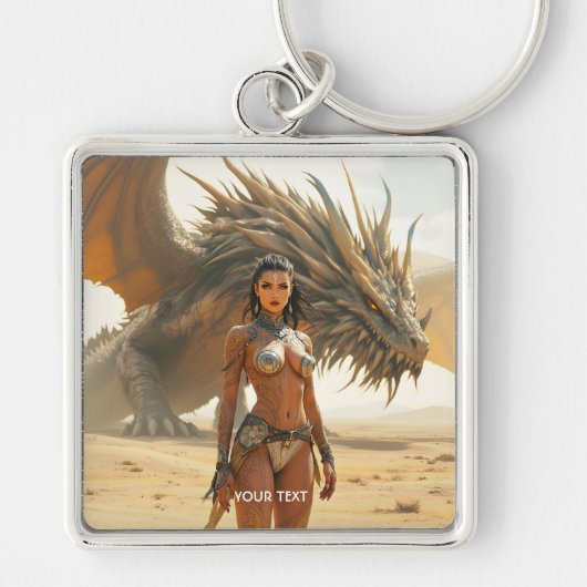 Fantasy Schattige meisje Dragon Desert Sleutelhanger (Voorkant)