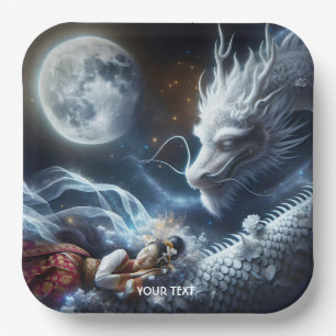 Fantasy Schattige meisje Dragon Moon Papieren Bordje