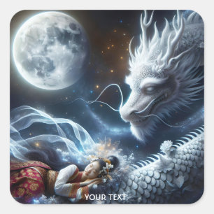Fantasy Schattige meisje Dragon Moon Vierkante Sticker