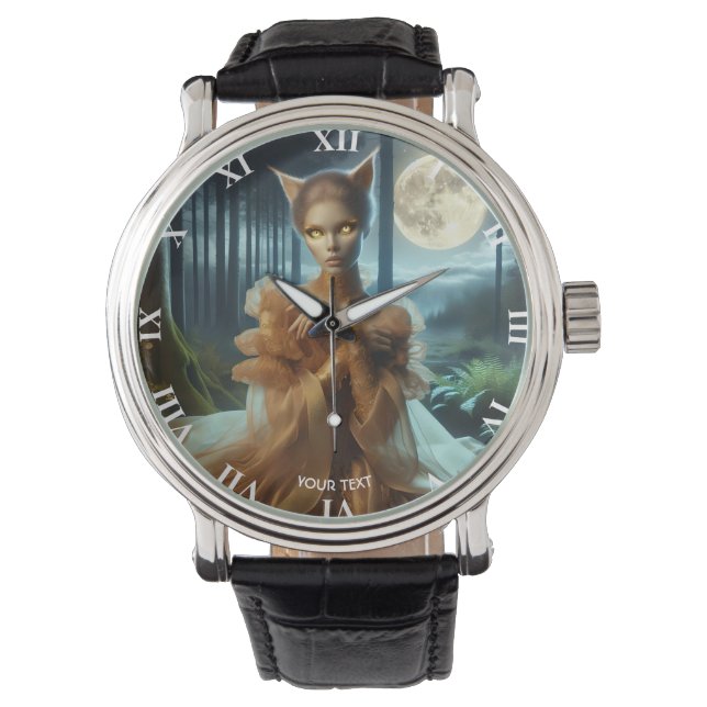 Fantasy Schattige Meisje Kattenoren Horloge (Voorkant)