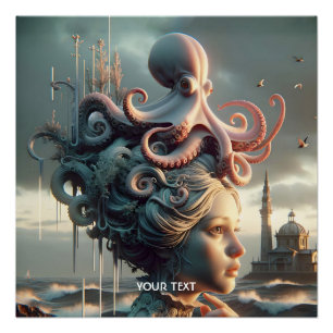 Fantasy Schattige Meisje Octopus Zee Perfect Poster