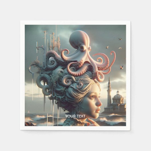 Fantasy Schattige Meisje Octopus Zee Servet (Voorkant)