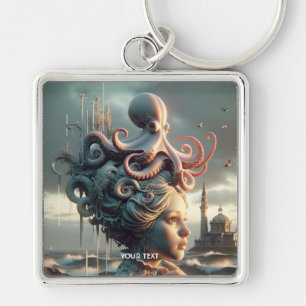 Fantasy Schattige Meisje Octopus Zee Sleutelhanger