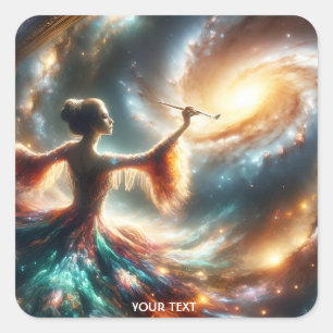 Fantasy Schattige meisje schilderruimte Vierkante Sticker