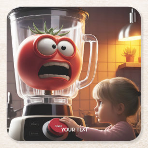 Fantasy Schattige Meisje Tomaat Blender Kartonnen Onderzetters