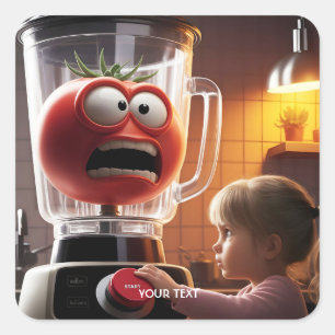 Fantasy Schattige Meisje Tomaat Blender Vierkante Sticker