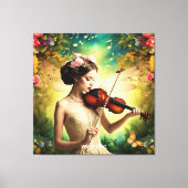 Fantasy Schattige Meisje Vioolbloemen Canvas Afdruk (Voorkant)