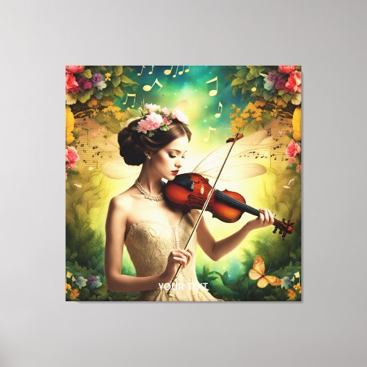 Fantasy Schattige Meisje Vioolbloemen Canvas Afdruk (Voorkant)
