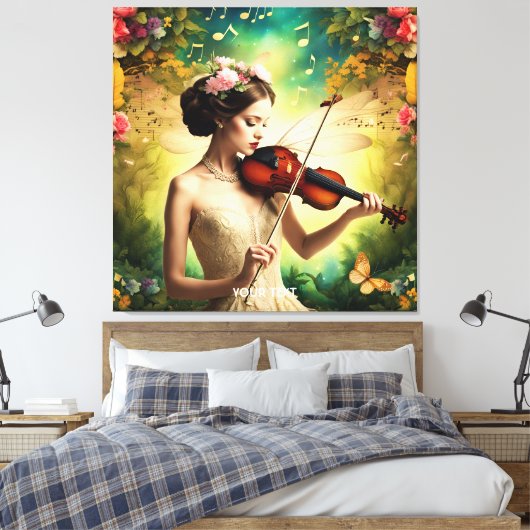 Fantasy Schattige Meisje Vioolbloemen Canvas Afdruk (Insitu (Slaapkamer))