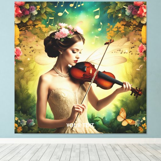 Fantasy Schattige Meisje Vioolbloemen Canvas Afdruk (Insitu (Houten vloer))