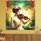 Fantasy Schattige Meisje Vioolbloemen Canvas Afdruk (Insitu (Woonkamer))