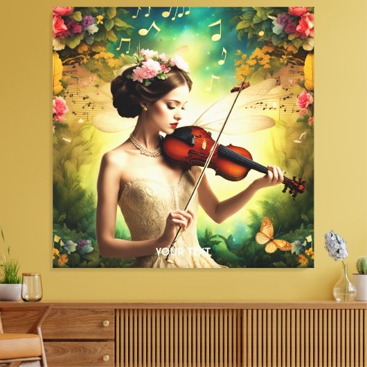 Fantasy Schattige Meisje Vioolbloemen Canvas Afdruk (Insitu (Woonkamer))