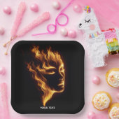 Fantasy Schattige Meisje Vlammen Vuur Papieren Bordje (Feest)