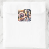 Fantasy Schattige Meisje Witte Bloem Vierkante Sticker (Tas)