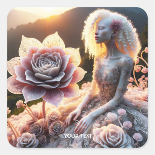 Fantasy Schattige Meisje Witte Bloem Vierkante Sticker