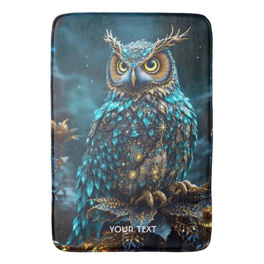 Fantasy Schattige Messing Turquoise Uil Badmat (Voorkant Verticaal)