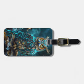 Fantasy Schattige Messing Turquoise Uil Bagagelabel (Voorkant horizontaal)