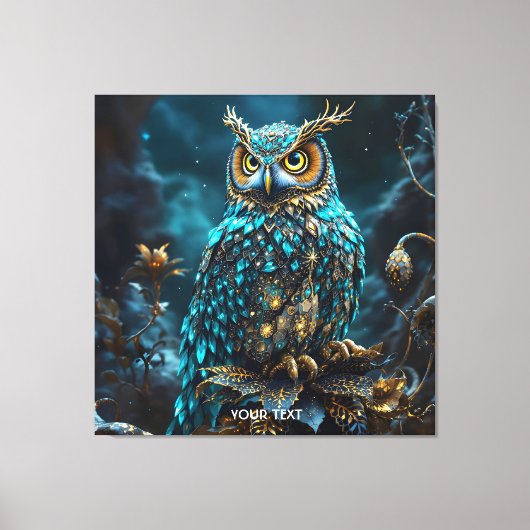 Fantasy Schattige Messing Turquoise Uil Canvas Afdruk (Voorkant)