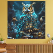 Fantasy Schattige Messing Turquoise Uil Canvas Afdruk (Insitu (Woonkamer))