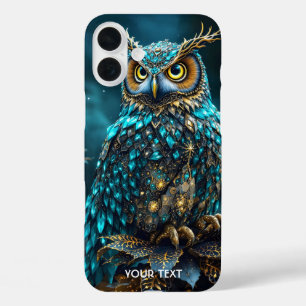 Fantasy Schattige Messing Turquoise Uil iPhone 16 Plus Hoesje